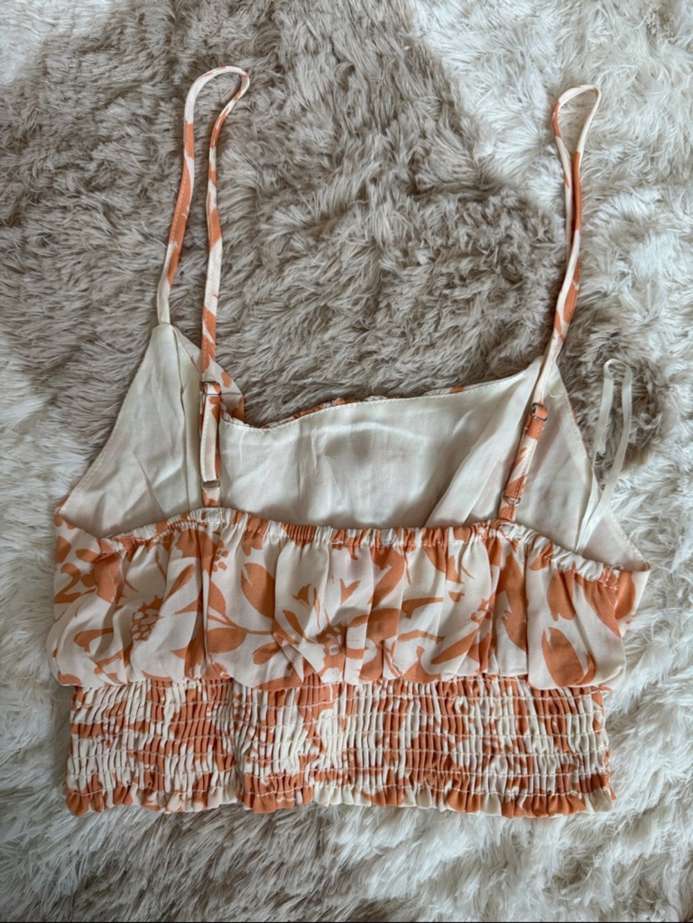 Pink Lily Floral Wide Leg Pants & Crop Tank Set in Peach and Cream - Picture 2 of 6